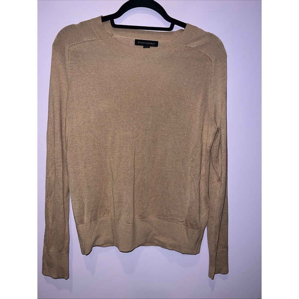Banana Republic XS Tan Brown Crew Neck Long Sleeve Knit Sweater Career Size XS
